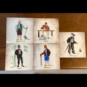Antique hand-painted tile coasters made in Denmark